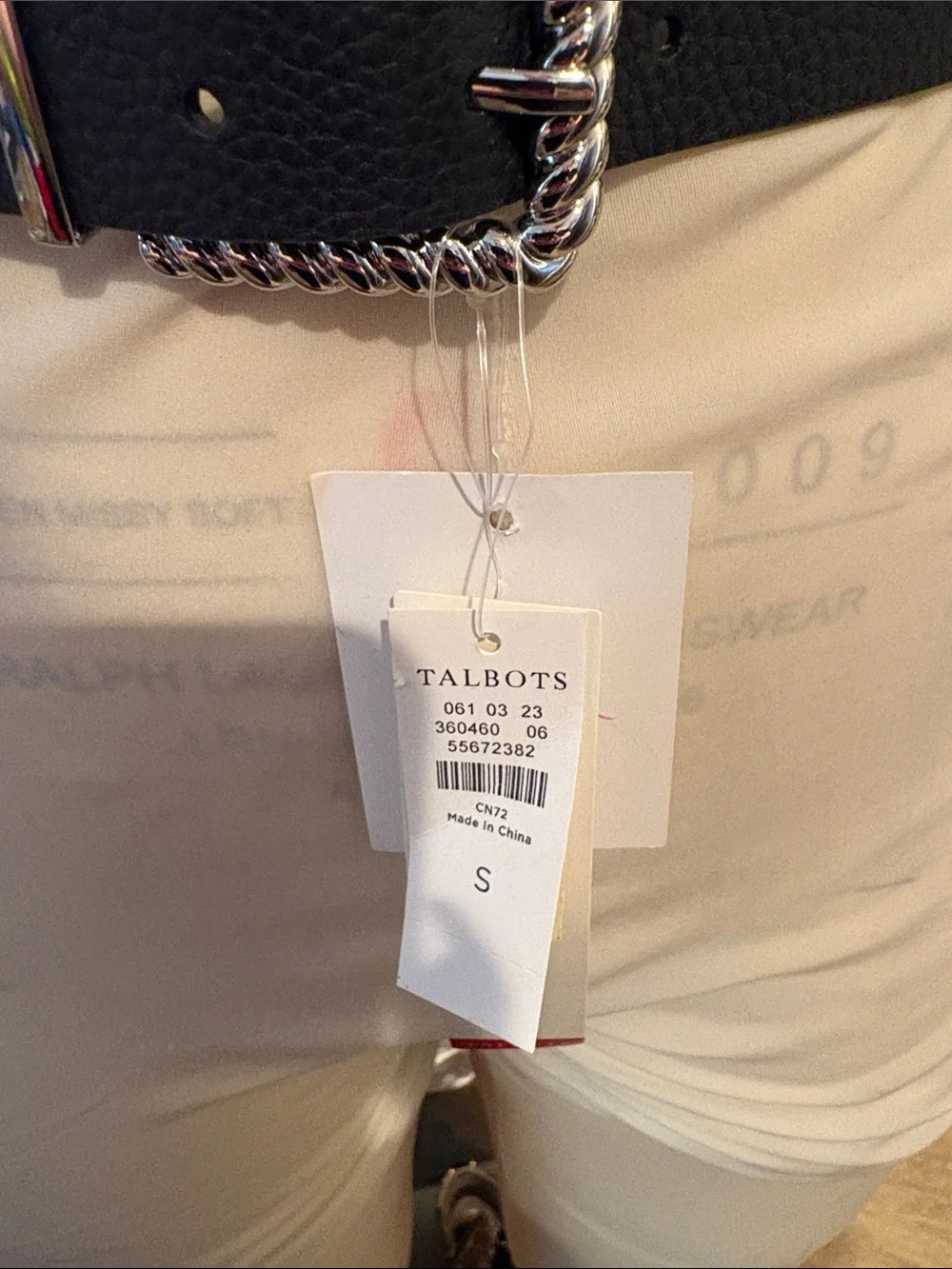 Talbots Black Leather Belt with Twisted Chain Buckle